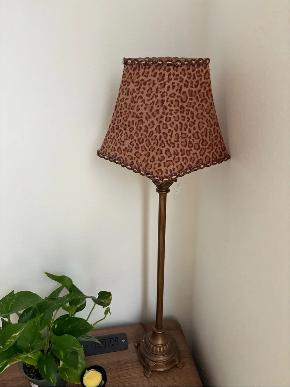 Leopard Print Table Lamp with Brown Shade - Home Accents